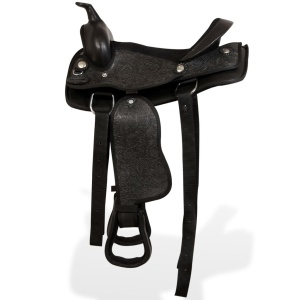 Șa Western, căpăstru &amp; pieptar, piele naturală, 12", negru - Img 8