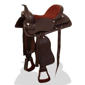 Șa Western, căpăstru &amp; pieptar, piele naturală, 17", maro - Img 3