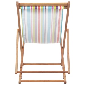 Scaun de plajă pliabil, multicolor, textil și cadru din lemn - Img 2