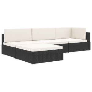 Scaun modular de colț, 1 buc., negru, poliratan, cu perne - Img 11