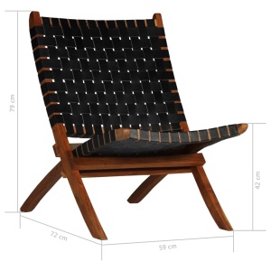 Scaun pliant impletit, negru, piele naturală - Img 10