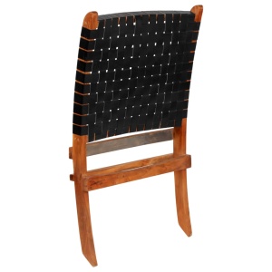 Scaun pliant impletit, negru, piele naturală - Img 12