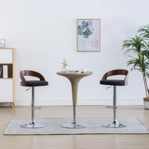 Scaune de bar, 2 buc, gri inchis, material textil &amp; lemn curbat - Img 2