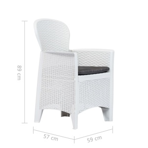 Scaune de grădină cu perne, 2 buc., alb, plastic, aspect ratan - Img 6
