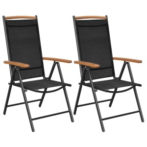Scaune pliante de grădină, 2 buc., negru, aluminiu &amp; textilenă