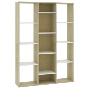 Separator cameră/Bibliotecă, alb și stejar, 100x24x140 cm, PAL - Img 2