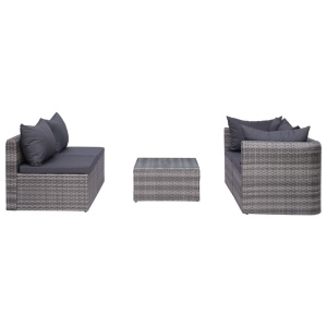 Set canapea de grădină cu perne, 5 piese, gri, poliratan - Img 2