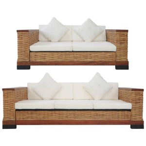 Set canapele cu perne, 2 piese, maro, ratan natural