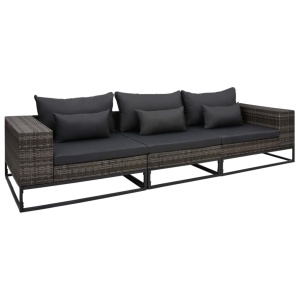 Set canapele de grădină cu perne, 3 piese, gri, poliratan