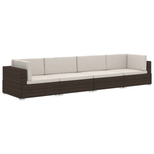 Set canapele de grădină cu perne, 4 piese, maro, poliratan - Img 2