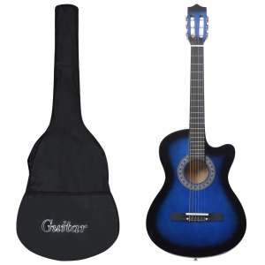 Set chitară acustică occidentală 12 piese 6 corzi albastru 38"