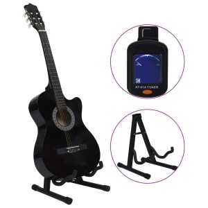 Set chitară acustică occidentală 12 piese 6 corzi negru 38" - Img 3