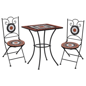 Set de bistro mozaic, 3 piese, cărămiziu &amp; alb, placă ceramică