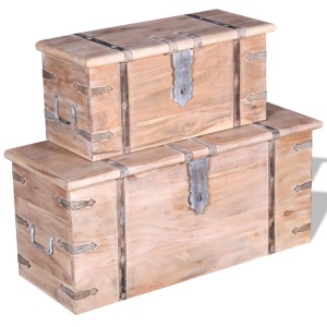 Set de două cufere de depozitare din lemn de acacia - Img 2