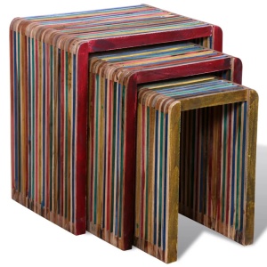 Set de mese suprapuse 3 piese, lemn de tec reciclat, multicolor - Img 5
