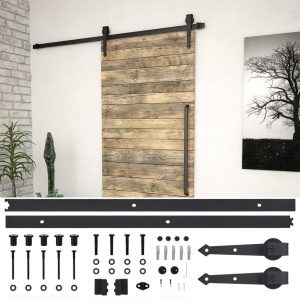 Set feronerie pentru uși glisante, negru, 200 cm, oțel