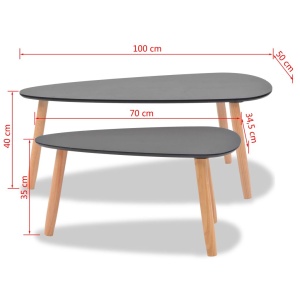 Set masă cafea, 2 piese, lemn masiv de pin, negru - Img 11