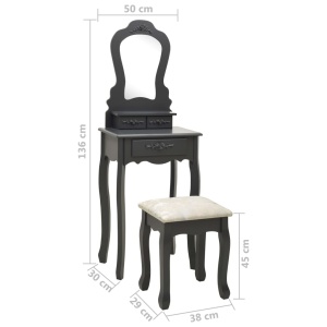 Set masă de toaletă cu taburet gri 50x59x136 cm lemn paulownia - Img 10