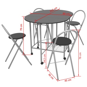 Set masă și scaune de bucătărie pliante MDF, negru, 5 piese - Img 5
