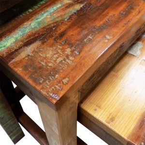Set mese suprapuse, 3 piese, vintage, lemn reciclat - Img 4
