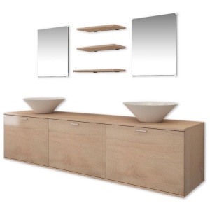 Set mobilier baie 10 piese cu chiuvete și robinete incluse, Bej - Img 3