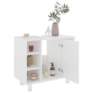 Set mobilier baie, 3 piese, alb extralucios, PAL - Img 10