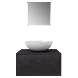 Set mobilier baie 4 piese cu chiuvetă și robinet incluse, Negru - Img 4