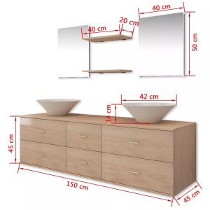 Set mobilier baie format din 7 piese cu chiuvete incluse, Bej - Img 9