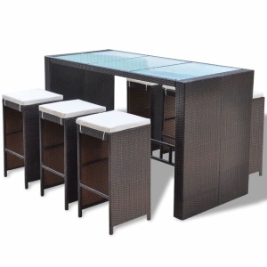 Set mobilier bar de grădină cu perne, 7 piese, maro, poliratan - Img 2