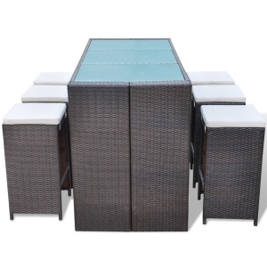 Set mobilier bar de grădină cu perne, 7 piese, maro, poliratan - Img 4