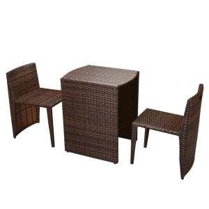 Set mobilier bistro cu perne, 3 piese, maro, poliratan - Img 3
