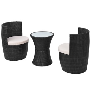 Set mobilier bistro cu perne, 3 piese, negru, poliratan - Img 3