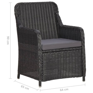 Set mobilier bistro de grădină cu perne 3 piese negru poliratan - Img 9