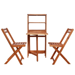 Set mobilier bistro pliabil, 3 piese, lemn masiv de acacia - Img 2