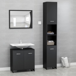 Set mobilier de baie, 3 piese, negru, PAL
