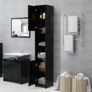 Set mobilier de baie, 3 piese, negru, PAL - Img 7