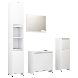 Set mobilier de baie, 4 piese, alb, PAL - Img 2