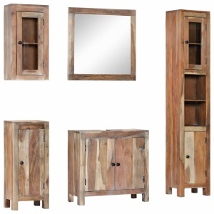 Set mobilier de baie, 5 piese, lemn masiv de acacia - Img 12