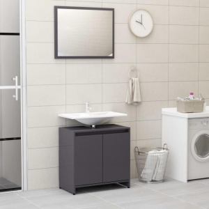Set mobilier de baie, gri extralucios, PAL