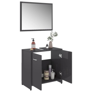 Set mobilier de baie, gri extralucios, PAL - Img 3