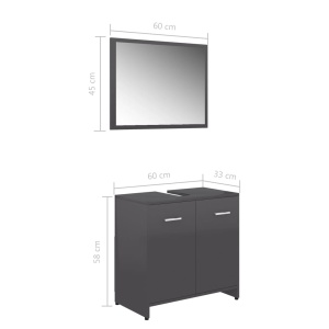 Set mobilier de baie, gri extralucios, PAL - Img 7