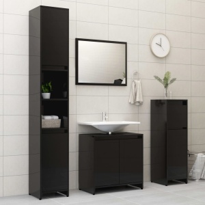 Set mobilier de baie, negru extralucios, PAL - Img 4