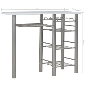 Set mobilier de bar, cu rafturi, 3 piese, alb, lemn și oțel - Img 11