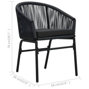 Set mobilier de bistro cu perne, 3 piese, negru, ratan PVC - Img 11