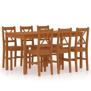 Set mobilier de bucătărie, 7 piese, maro miere, lemn de pin