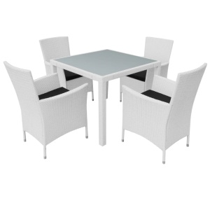 Set mobilier de exterior, 5 piese, alb crem, poliratan - Img 2