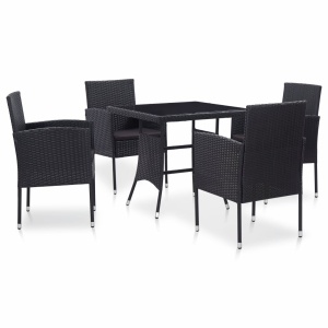 Set mobilier de exterior, 5 piese, negru, poliratan