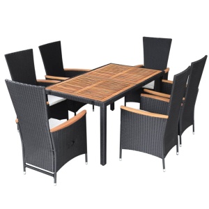Set mobilier de exterior 7 piese negru poliratan lemn de acacia - Img 3