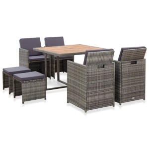 Set mobilier de exterior 9 piese antracit poliratan și acacia