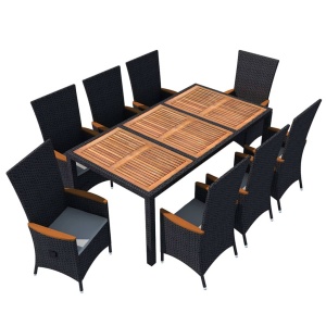 Set mobilier de exterior 9 piese negru poliratan lemn de acacia - Img 2